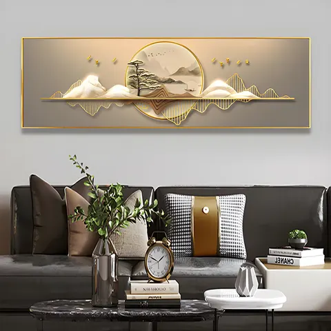 Neo-chinese Style Living Room Wall Art Home Decor Painting Elk Landscape Sofa Background Wall Crystal Porcelain Painting