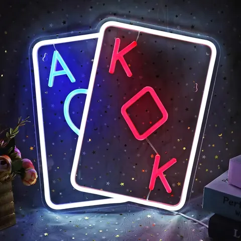 Neon Light Acrylic LED Painting Poker Art Decor Ambient Light Sign Game and Card Room Led Light Emission Letter Lamp Billboard