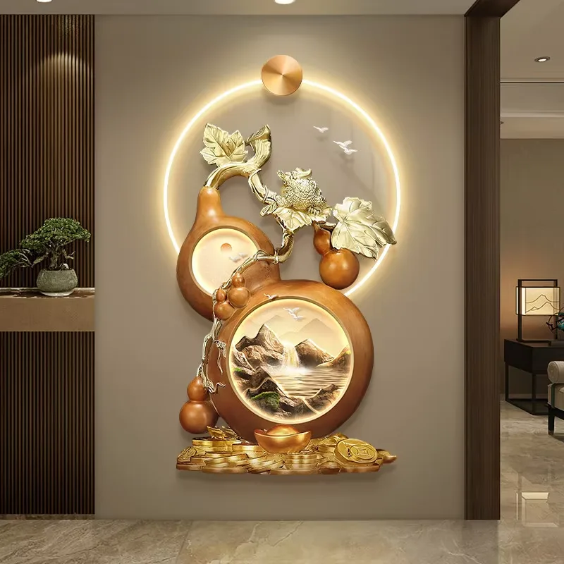 New Chinese Gourd LED Wall Art Crystal Porcelain Acrylic Led Painting Corridor Background Decor Painting