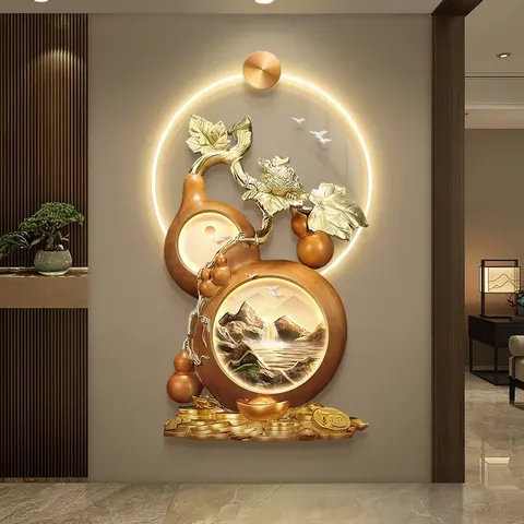 New Chinese Gourd LED Wall Art Crystal Porcelain Acrylic Led Painting Corridor Background Decor Painting