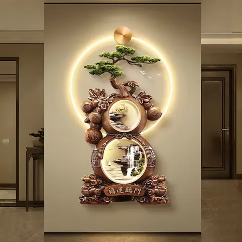 New Chinese Gourd LED Wall Art Crystal Porcelain Acrylic Led Painting Corridor Background Decor Painting