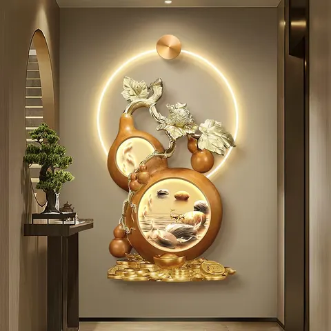 New Chinese Gourd LED Wall Art Crystal Porcelain Acrylic Led Painting Corridor Background Decor Painting