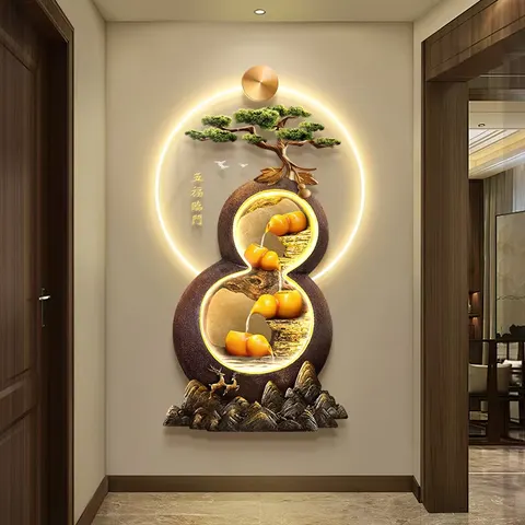 New Chinese Gourd LED Wall Art Crystal Porcelain Acrylic Led Painting Corridor Background Decor Painting