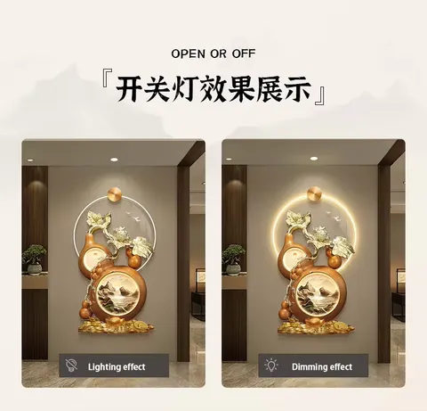 New Chinese Gourd LED Wall Art Crystal Porcelain Acrylic Led Painting Corridor Background Decor Painting