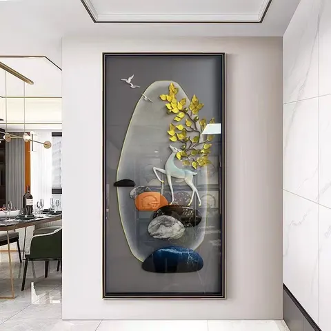 New Chinese Living Room Crystal Porcelain Painting Corridor Elk 3D Three-dimensional Wall Art Home Decor Mural