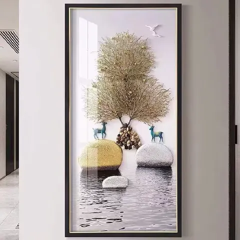 New Chinese Living Room Crystal Porcelain Painting Corridor Elk 3D Three-dimensional Wall Art Home Decor Mural