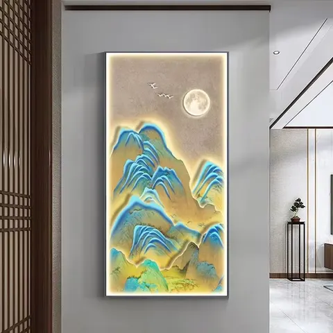 New Chinese Qianli River Landscape Crystal Porcelain Decorative Painting Paintings and Wall Arts Home Decor Led Light Painting