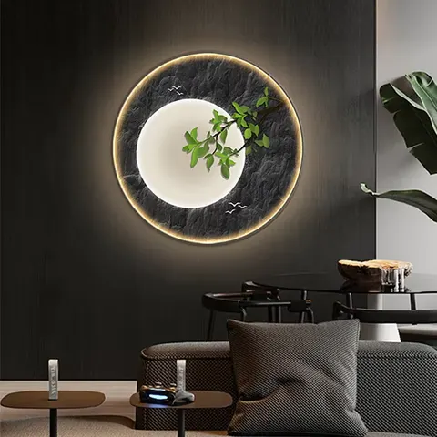 New Chinese Restaurant Wall Art Home Decor Painting Led Light Painting Advanced Sense Elk Round Shape Crystal Porcelain Painting