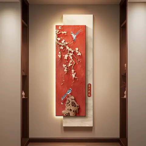 繁花 单幅 装饰画 新中式 玄关背景墙挂画 LED带灯画