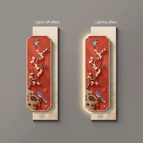 繁花 单幅 装饰画 新中式 玄关背景墙挂画 LED带灯画