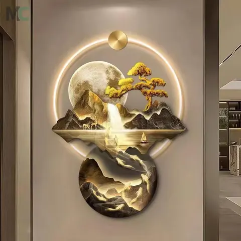 New Chinese Style Factory Direct Landscape LED Painting Nine Fish Picture Porch Art Decoration Acrylic Wall Painting