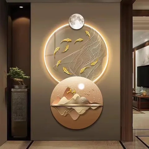 New Chinese Style Factory Direct Landscape LED Painting Nine Fish Picture Porch Art Decoration Acrylic Wall Painting
