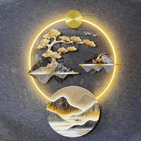 New Chinese Style Factory Direct Landscape LED Painting Nine Fish Picture Porch Art Decoration Acrylic Wall Painting