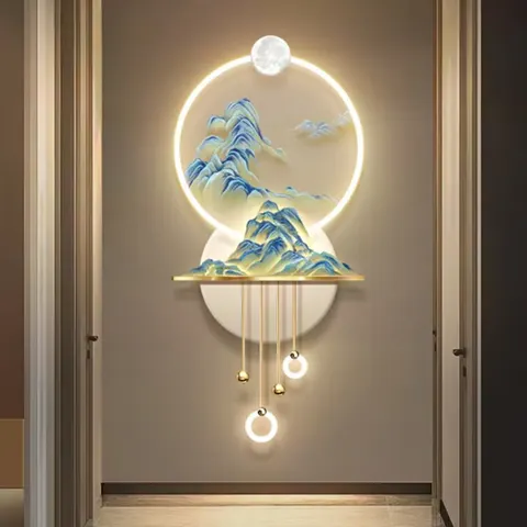 New Chinese Style Jiangshan Living Room Acrylic Crystal Porcelain Decorative Painting Led Light Painting Paintings and Wall Arts