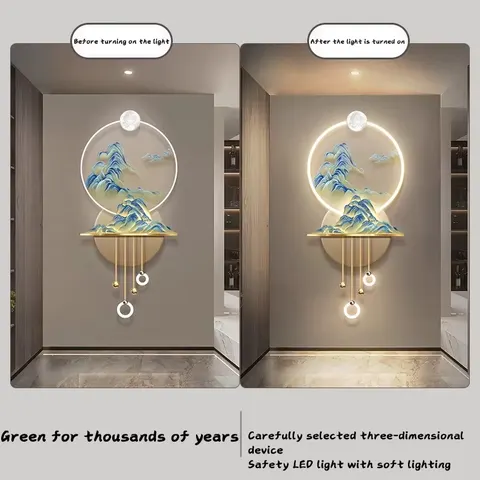 New Chinese Style Jiangshan Living Room Acrylic Crystal Porcelain Decorative Painting Led Light Painting Paintings and Wall Arts