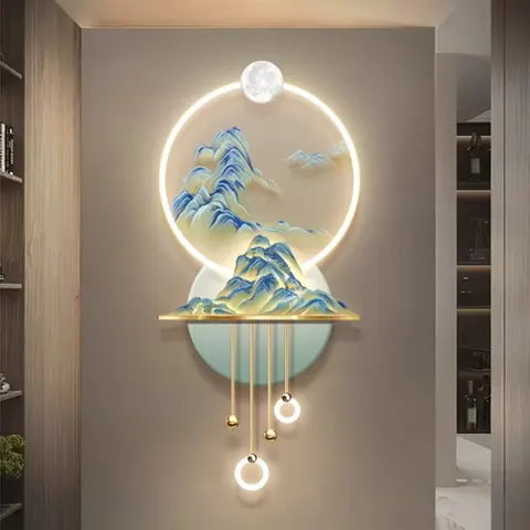 New Chinese Style Jiangshan Living Room Acrylic Crystal Porcelain Decorative Painting Led Light Painting Paintings and Wall Arts