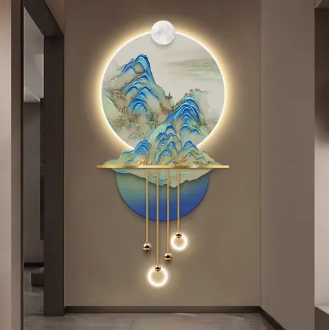 New Chinese Style Jiangshan Living Room Acrylic Crystal Porcelain Decorative Painting Led Light Painting Paintings and Wall Arts
