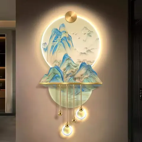 New Chinese Style Jiangshan Living Room Acrylic Crystal Porcelain Decorative Painting Led Light Painting Paintings and Wall Arts