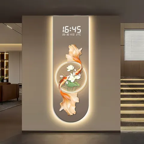 New Chinese Style Koi Fish Entrance Hall Art Decor Paintings Digital Display Glowed LED Crystal Porcelain Painting