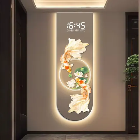 New Chinese Style Koi Fish Entrance Hall Art Decor Paintings Digital Display Glowed LED Crystal Porcelain Painting
