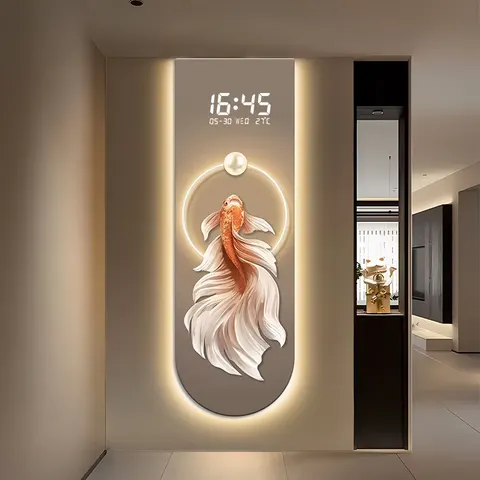 New Chinese Style Koi Fish Entrance Hall Art Decor Paintings Digital Display Glowed LED Crystal Porcelain Painting