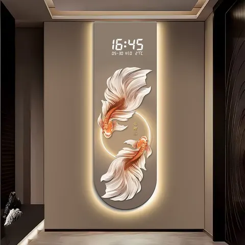 New Chinese Style Koi Fish Entrance Hall Art Decor Paintings Digital Display Glowed LED Crystal Porcelain Painting