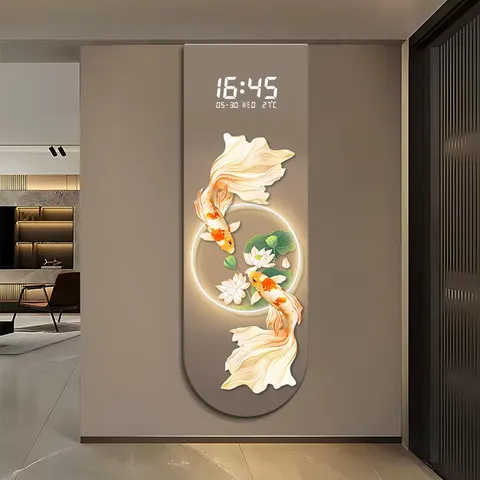 New Chinese Style Koi Fish Entrance Hall Art Decor Paintings Digital Display Glowed LED Crystal Porcelain Painting