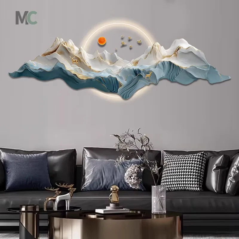 New Chinese Style LED Atmosphere Wall Lamp Painting Sofa Background Wall Decor Painting High-grade Living Room Hanging Picture