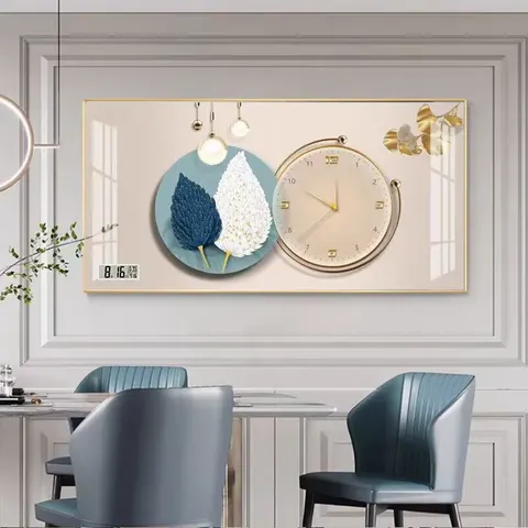 New Chinese Style Living Room Crystal Decor Painting Dining Room Home Modern Silent Quartz Clock Hanging Wall Art Decoration