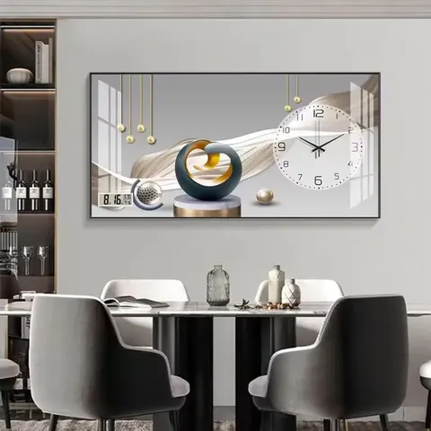 New Chinese Style Living Room Crystal Decor Painting Dining Room Home Modern Silent Quartz Clock Hanging Wall Art Decoration