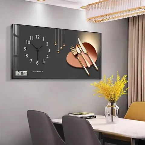 New Chinese Style Living Room Crystal Decor Painting Dining Room Home Modern Silent Quartz Clock Hanging Wall Art Decoration