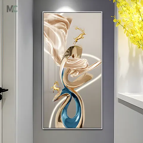 New Chinese Style Porch Art Decoration Painting Elk Living Room Background Wall Corridor Crystal Porcelain Painting
