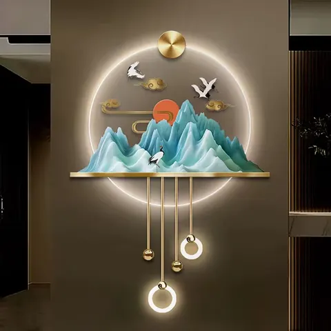 山水 单幅 装饰画 新中式 玄关背景墙挂画 LED带灯画