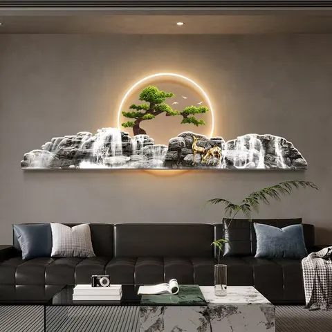 New Chinese Style Welcome Pine Art Home Decoration Paintings UV Engraving Acrylic LED Painting