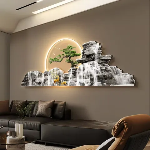 New Chinese Style Welcome Pine Art Home Decoration Paintings UV Engraving Acrylic LED Painting