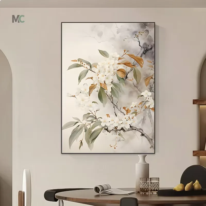 New Chinese Style White plum Blossom Living Room Wall Art Home Decor Painting Study Porch Bedroom Crystal Porcelain Painting