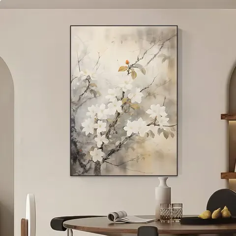 New Chinese Style White plum Blossom Living Room Wall Art Home Decor Painting Study Porch Bedroom Crystal Porcelain Painting