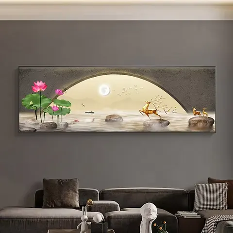 New Chinese Zen Tea Study Living Room Sofa Background Wall Hanging Painting Painting and Wall Art Home Decoration
