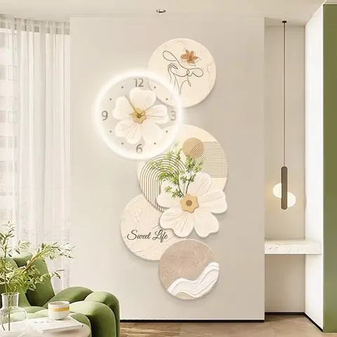New Creative Art Flower Wall Decor Painting Home Decoration with Clock LED Luminous Acrylic Painting