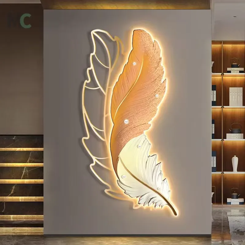 New Creative Highend Atmosphere Living Room Led Painting Feather Porch Wall Decor Painting Sofa Background Wall Hanging Painting