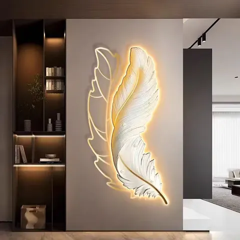 New Creative Highend Atmosphere Living Room Led Painting Feather Porch Wall Decor Painting Sofa Background Wall Hanging Painting