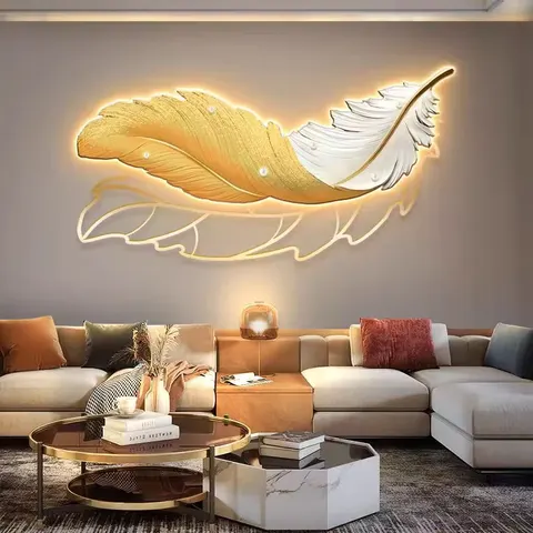 New Creative Highend Atmosphere Living Room Led Painting Feather Porch Wall Decor Painting Sofa Background Wall Hanging Painting