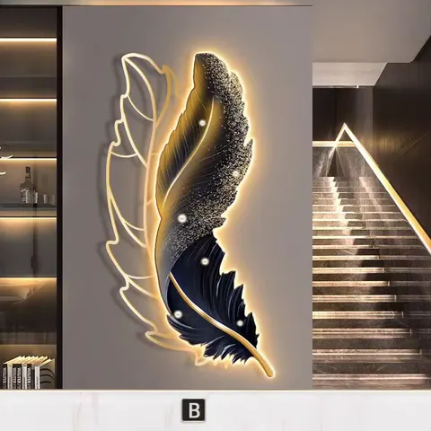 New Creative Highend Atmosphere Living Room Led Painting Feather Porch Wall Decor Painting Sofa Background Wall Hanging Painting