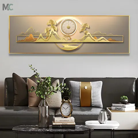 New Creative Living Room Sofa Background Wall with Clock Crystal Porcelain Painting Elk Wall Art Home Decor Painting