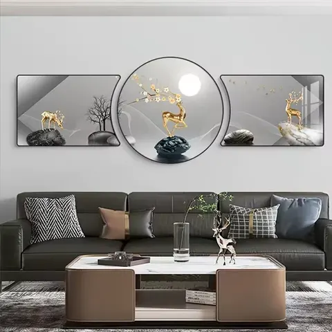 New Creative Triplet Decorative Painting Modern Simple Living Room Sofa Background Wall Art LED Light Painting Home Decoration