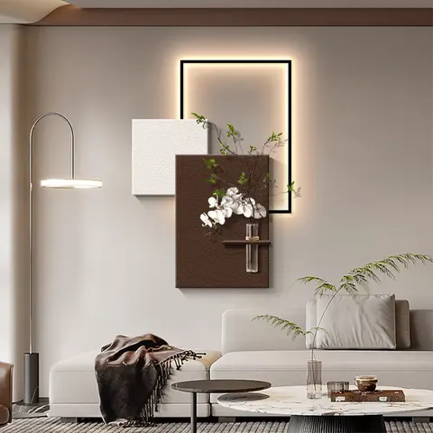 锦鲤 单幅 装饰画 现代简约 客厅背景墙挂画 LED带灯画