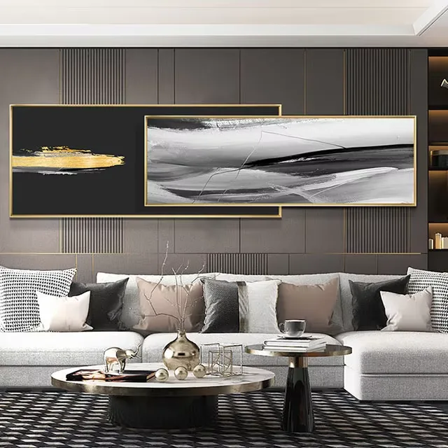 New Design Black and White Ink Wall Art Home Decor Wall Hotel Bed Aluminum Alloy Frame Crystal Porcelain Painting