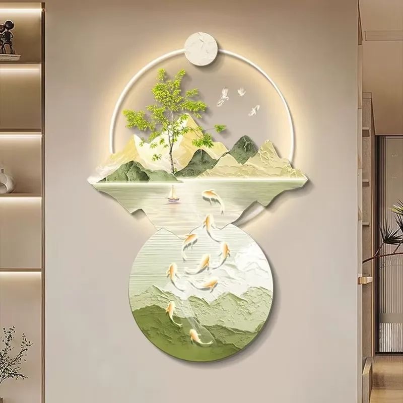 山水 单幅 装饰画 现代简约 玄关背景墙挂画 LED带灯画