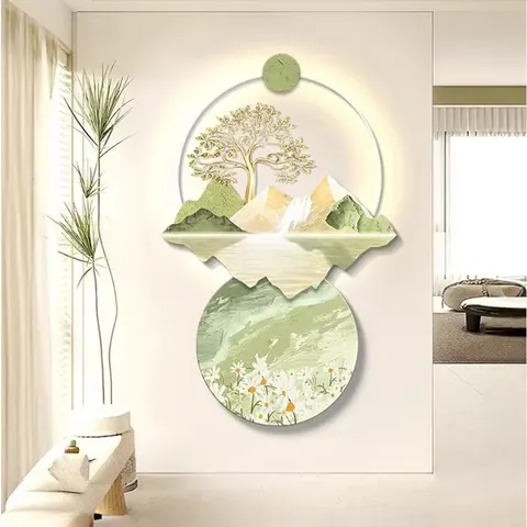 山水 单幅 装饰画 现代简约 玄关背景墙挂画 LED带灯画