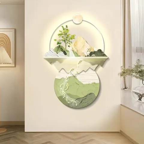 山水 单幅 装饰画 现代简约 玄关背景墙挂画 LED带灯画